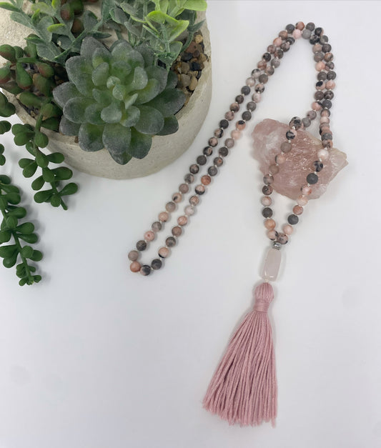 Pink Zebra Jasper Mala Necklace